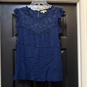 Democracy Deep Blue Ruffle Sleeve Blouse